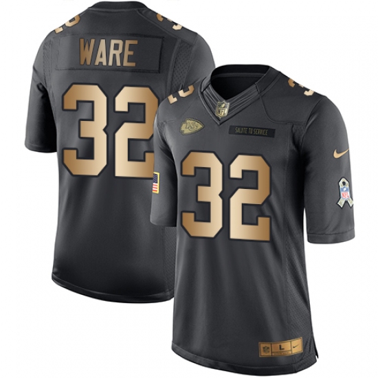 Men's Nike Kansas City Chiefs 32 Spencer Ware Limited Black/Gold Salute to Service NFL Jersey