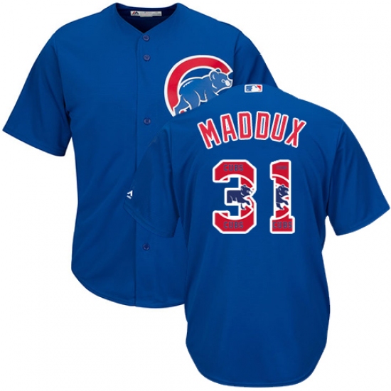 Men's Majestic Chicago Cubs 31 Greg Maddux Authentic Royal Blue Team Logo Fashion Cool Base MLB Jersey