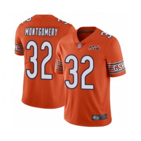 Youth Chicago Bears 32 David Montgomery Orange Alternate 100th Season Limited Football Jersey