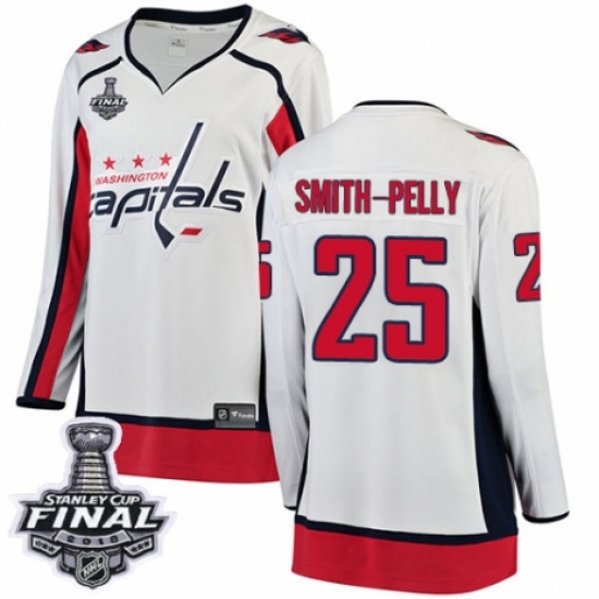 Women's Washington Capitals 25 Devante Smith-Pelly Fanatics Branded White Away Breakaway 2018 Stanley Cup Final NHL Jersey