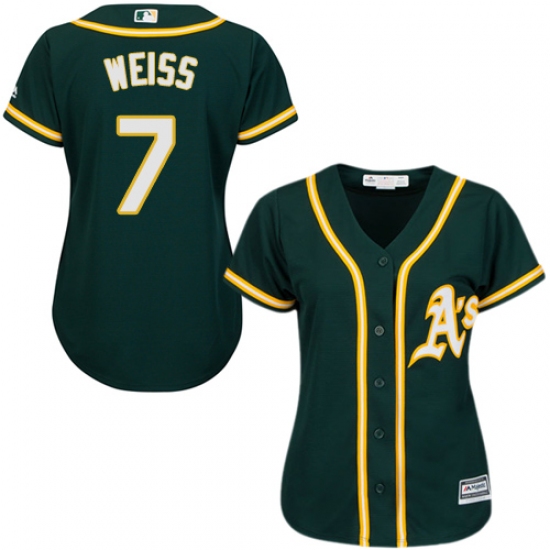 Women's Majestic Oakland Athletics 7 Walt Weiss Authentic Green Alternate 1 Cool Base MLB Jersey