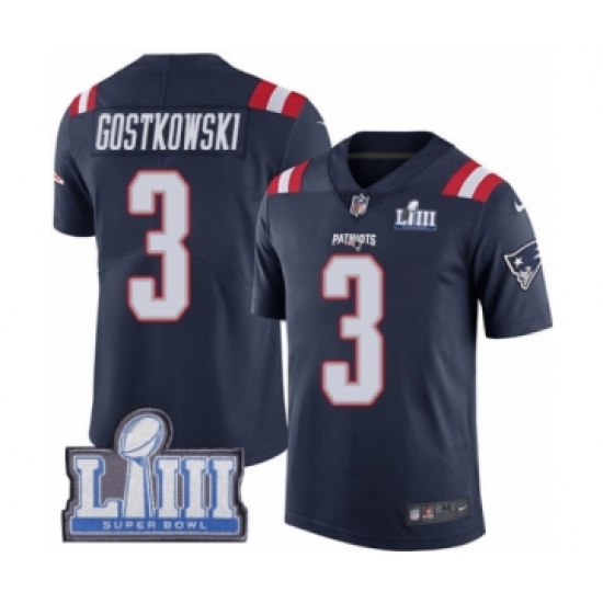 Youth Nike New England Patriots 3 Stephen Gostkowski Limited Navy Blue Rush Vapor Untouchable Super Bowl LIII Bound NFL Jersey