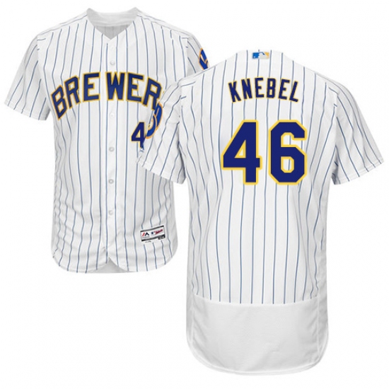 Men's Majestic Milwaukee Brewers 46 Corey Knebel White/Royal Flexbase Authentic Collection MLB Jersey