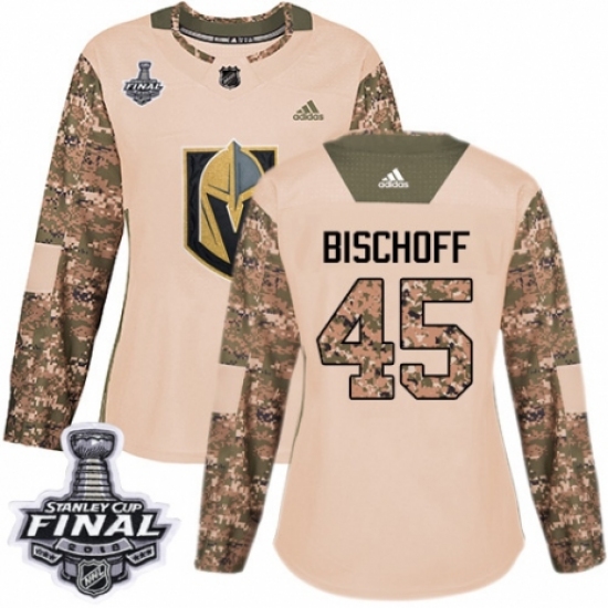 Women's Adidas Vegas Golden Knights 45 Jake Bischoff Authentic Camo Veterans Day Practice 2018 Stanley Cup Final NHL Jersey