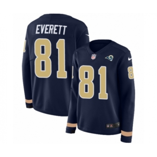 Women's Nike Los Angeles Rams 81 Gerald Everett Limited Navy Blue Therma Long Sleeve NFL Jersey