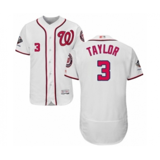 Men's Washington Nationals 3 Michael Taylor White Home Flex Base Authentic Collection 2019 World Series Champions Baseball Jersey