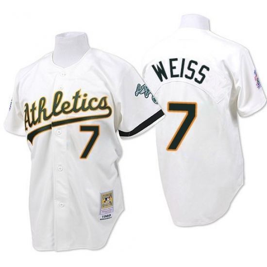 Men's Mitchell and Ness Oakland Athletics 7 Walt Weiss Replica White Throwback MLB Jersey