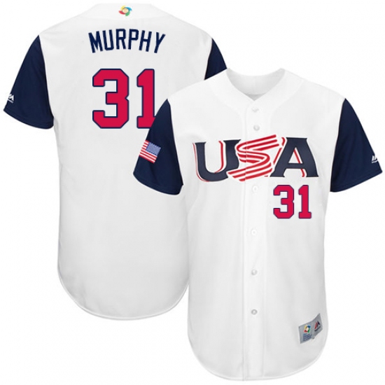 Men's USA Baseball Majestic 31 Daniel Murphy White 2017 World Baseball Classic Authentic Team Jersey