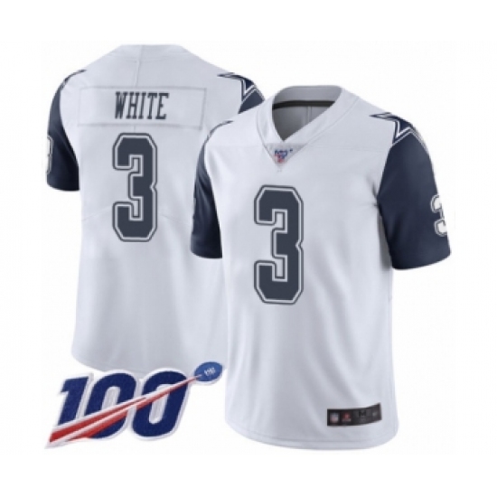 Men's Dallas Cowboys 3 Mike White Limited White Rush Vapor Untouchable 100th Season Football Jersey