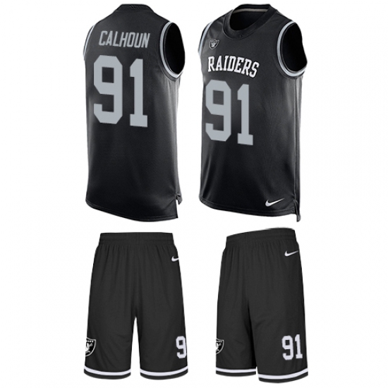 Men's Nike Oakland Raiders 91 Shilique Calhoun Limited Black Tank Top Suit NFL Jersey