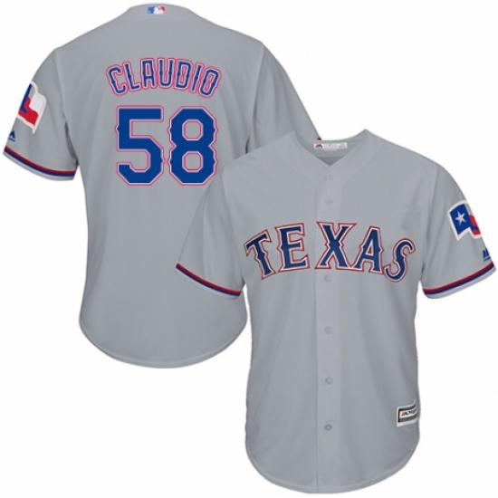 Men's Majestic Texas Rangers 58 Alex Claudio Replica Grey Road Cool Base MLB Jersey