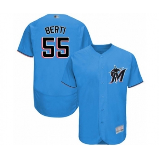 Men's Miami Marlins 55 Jon Berti Blue Alternate Flex Base Authentic Collection Baseball Player Jersey