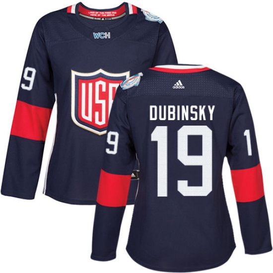 Women's Adidas Team USA 19 Brandon Dubinsky Premier Navy Blue Away 2016 World Cup Hockey Jersey