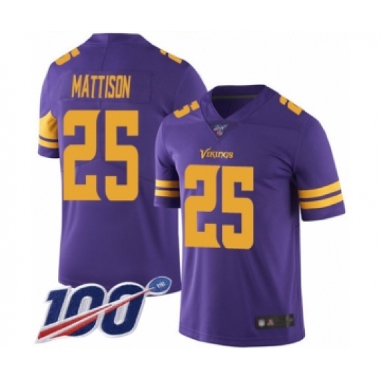 Men's Minnesota Vikings 25 Alexander Mattison Limited Purple Rush Vapor Untouchable 100th Season Football Jersey