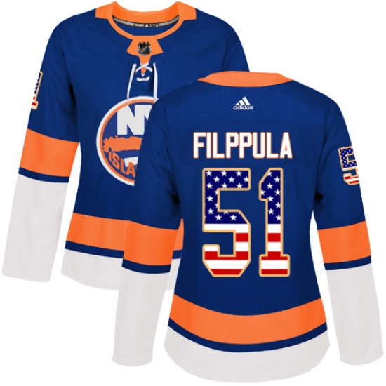 Women's Adidas New York Islanders 51 Valtteri Filppula Authentic Royal Blue USA Flag Fashion NHL Jersey