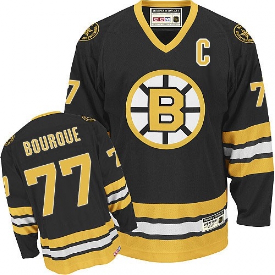 Men's CCM Boston Bruins 77 Ray Bourque Premier Black Throwback NHL Jersey