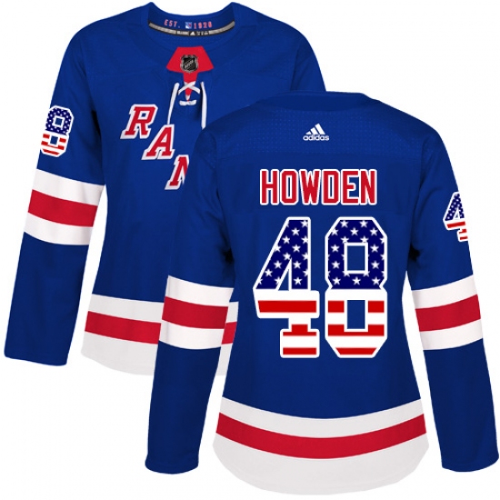 Women's Adidas New York Rangers 48 Brett Howden Authentic Royal Blue USA Flag Fashion NHL Jersey