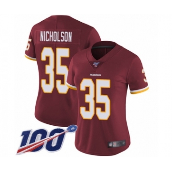 Women's Washington Redskins 35 Montae Nicholson Burgundy Red Team Color Vapor Untouchable Limited Player 100th Season Football Jersey