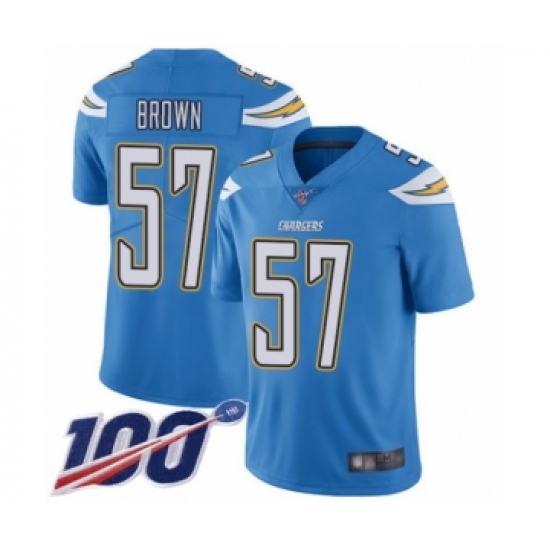 Men's Los Angeles Chargers 57 Jatavis Brown Electric Blue Alternate Vapor Untouchable Limited Player 100th Season Football Jersey