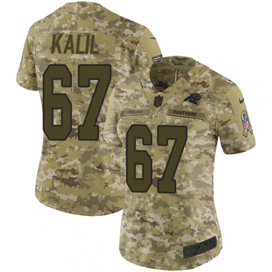 Women's Nike Carolina Panthers 67 Ryan Kalil Limited Camo 2018 Salute to Service NFL Jersey