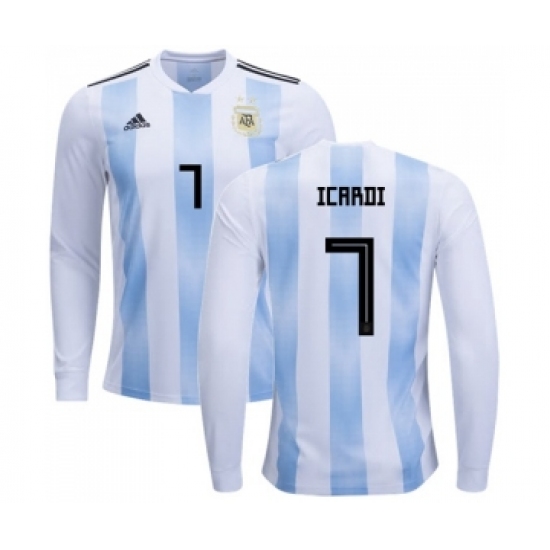 Argentina 7 Icardi Home Long Sleeves Soccer Country Jersey