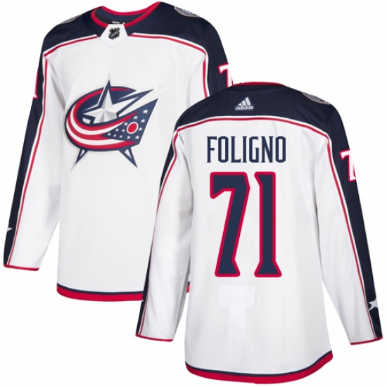 Men's Adidas Columbus Blue Jackets 71 Nick Foligno White Road Authentic Stitched NHL Jersey