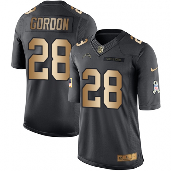 Men's Nike Los Angeles Chargers 28 Melvin Gordon Limited Black/Gold Salute to Service NFL Jersey