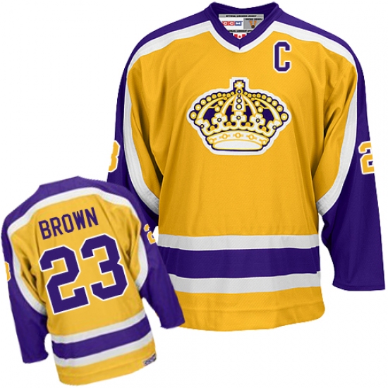 Men's Reebok Los Angeles Kings 23 Dustin Brown Authentic Gold NHL Jersey