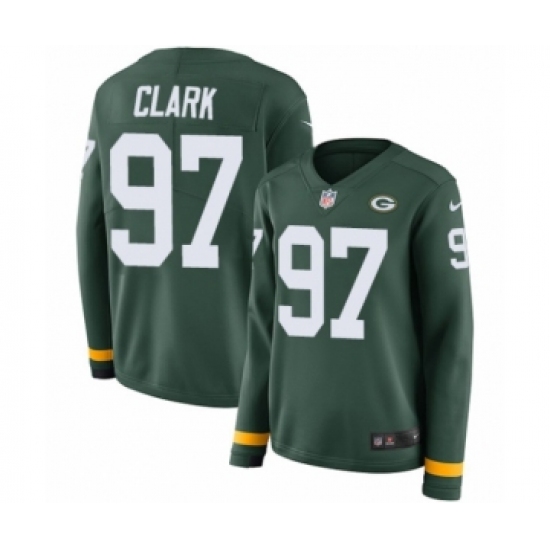 Women's Nike Green Bay Packers 97 Kenny Clark Limited Green Therma Long Sleeve NFL Jersey
