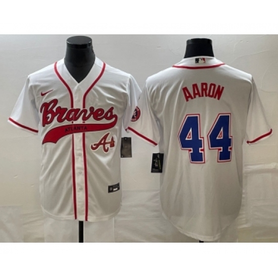 Men's Atlanta Braves 44 Hank Aaron White Cool Base Stitched Baseball Jersey1