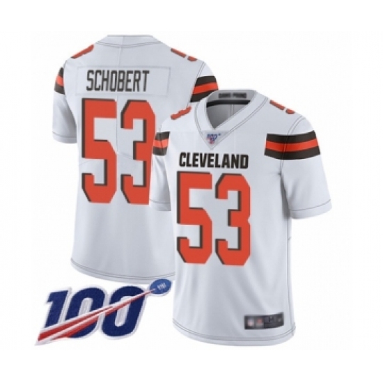 Men's Cleveland Browns 53 Joe Schobert White Vapor Untouchable Limited Player 100th Season Football Jersey