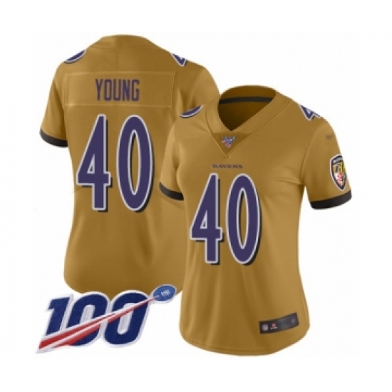 Women's Baltimore Ravens 40 Kenny Young Limited Gold Inverted Legend 100th Season Football Jersey