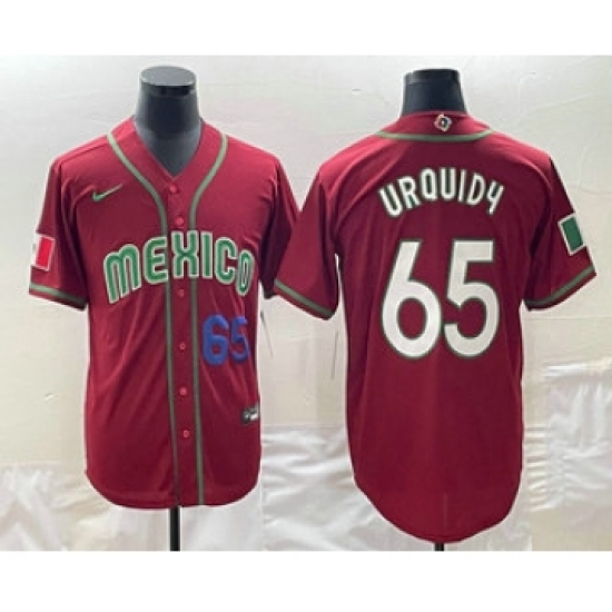 Men's Mexico Baseball 65 Giovanny Gallegos Number 2023 Red World Classic Stitched Jersey