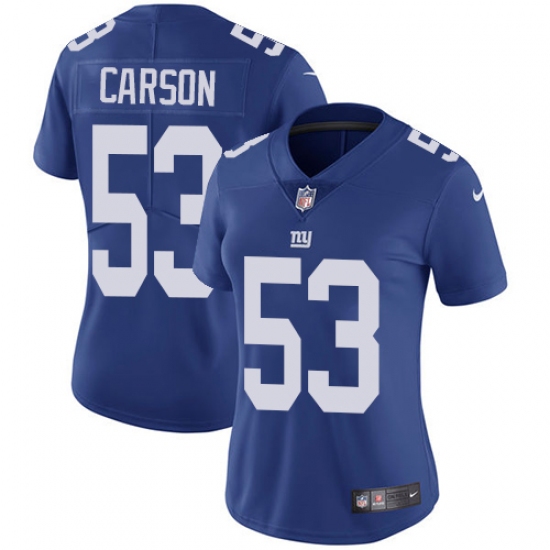 Women's Nike New York Giants 53 Harry Carson Royal Blue Team Color Vapor Untouchable Limited Player NFL Jersey