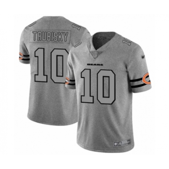Men's Chicago Bears 10 Mitchell Trubisky Limited Gray Team Logo Gridiron Football Jersey