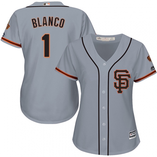 Women's Majestic San Francisco Giants 1 Gregor Blanco Replica Grey Road 2 Cool Base MLB Jersey