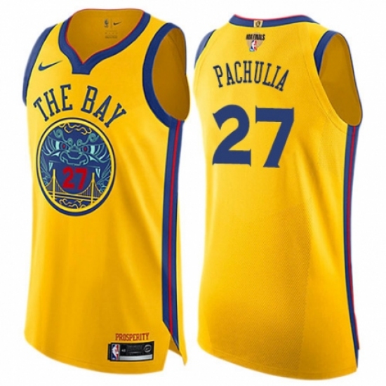 Women's Nike Golden State Warriors 27 Zaza Pachulia Swingman Gold 2018 NBA Finals Bound NBA Jersey - City Edition