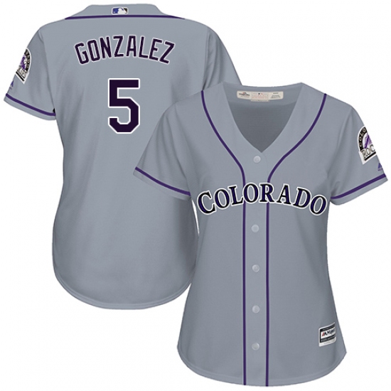 Women's Majestic Colorado Rockies 5 Carlos Gonzalez Authentic Grey Road Cool Base MLB Jersey