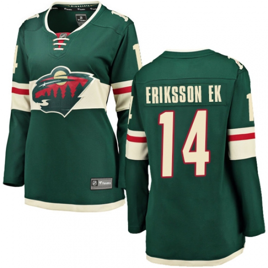 Women's Minnesota Wild 14 Joel Eriksson Ek Authentic Green Home Fanatics Branded Breakaway NHL Jersey