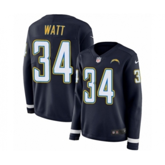 Women's Nike Los Angeles Chargers 34 Derek Watt Limited Navy Blue Therma Long Sleeve NFL Jersey