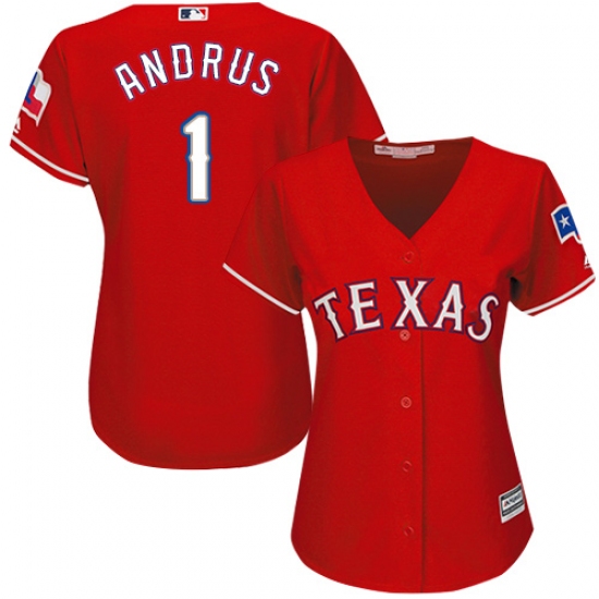 Women's Majestic Texas Rangers 1 Elvis Andrus Replica Red Alternate Cool Base MLB Jersey