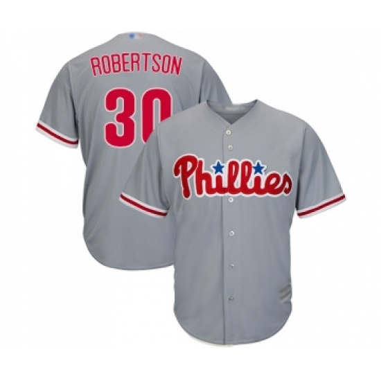 Men's Philadelphia Phillies 30 David Robertson Replica Grey Road Cool Base Baseball Jersey