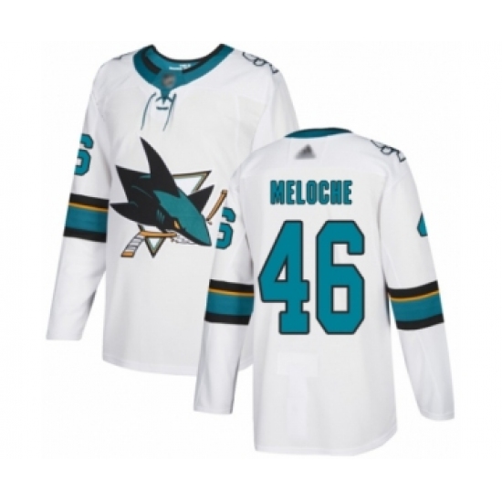 Men's San Jose Sharks 46 Nicolas Meloche Authentic White Away Hockey Jersey