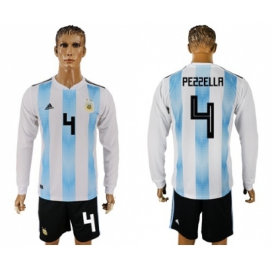 Argentina 4 Pezzella Home Long Sleeves Soccer Country Jersey