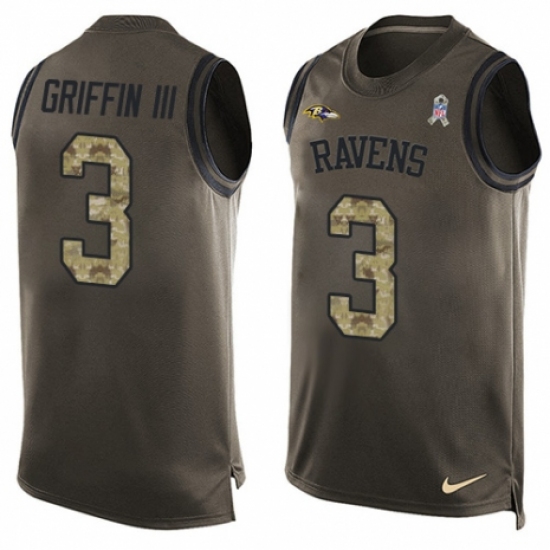 Men's Nike Baltimore Ravens 3 Robert Griffin III Limited Green Salute to Service Tank Top NFL Jersey