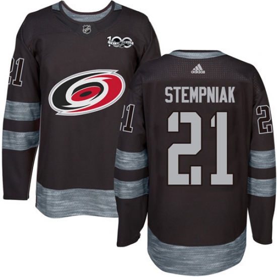 Men's Adidas Carolina Hurricanes 21 Lee Stempniak Premier Black 1917-2017 100th Anniversary NHL Jersey