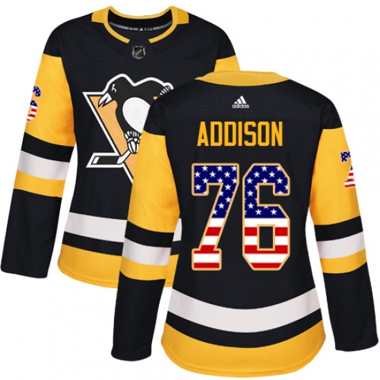 Women's Adidas Pittsburgh Penguins 76 Calen Addison Authentic Black USA Flag Fashion NHL Jersey