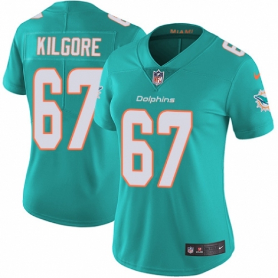 Women's Nike Miami Dolphins 67 Daniel Kilgore Aqua Green Team Color Vapor Untouchable Elite Player NFL Jersey
