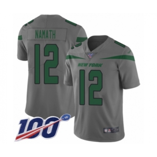 Men's New York Jets 12 Joe Namath Limited Gray Inverted Legend 100th Season Football Jersey