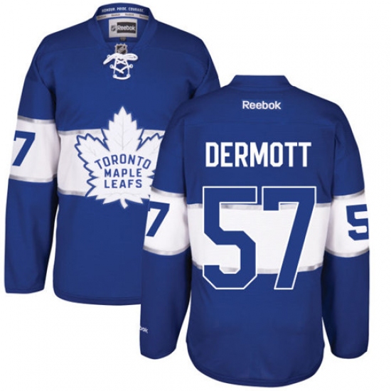 Men's Reebok Toronto Maple Leafs 57 Travis Dermott Authentic Royal Blue 2017 Centennial Classic NHL Jersey
